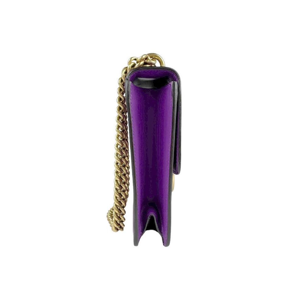 Gucci Marmont Purple Bag Metal Leather GG Gold Shoulder Purple Gold